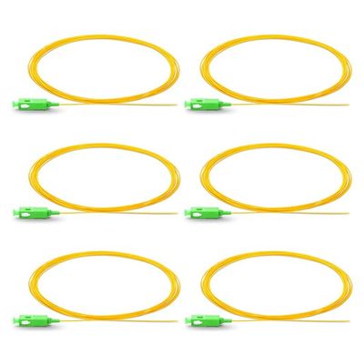 6 Strand Single-Mode SC APC OS1 Fiber Optic Cable Pigtails for Fusion Splicer Splicing. Includes 6 Fiber Optic Fusion Splice Protective Shrink Sleeves 2.5-60 mm Long (SC SM APC)