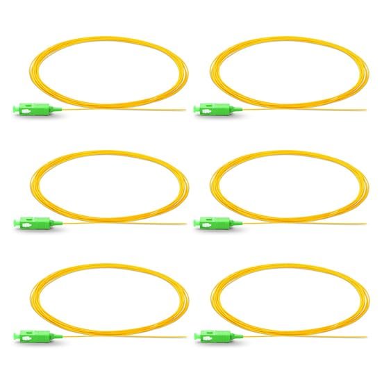 6 Strand Single-Mode SC APC OS1 Fiber Optic Cable Pigtails for Fusion Splicer Splicing. Includes 6 Fiber Optic Fusion Splice Protective Shrink Sleeves 2.5-60 mm Long (SC SM APC)
