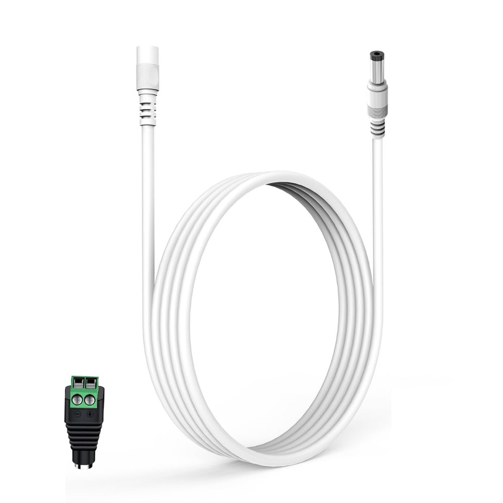 LONNKY 10FT 3M DC Power Extension Cable 5.5mm x 2.1mm, Universal DC 12V Power Extension Cable for Security Camera, LED Strip, CCTV IP Surveillance (10ft, White)