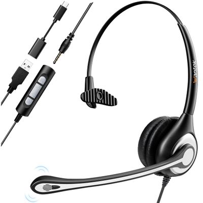 Headset wtih Mic, USB Headset with Microphone for PC, Computer Headset with Noise Canceling Microphone with Mute for Home Office Online Skype Zoom Meetings