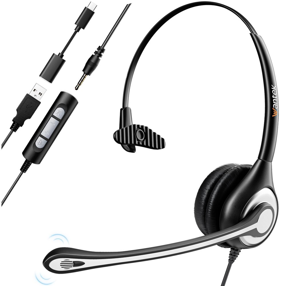 Headset wtih Mic, USB Headset with Microphone for PC, Computer Headset with Noise Canceling Microphone with Mute for Home Office Online Skype Zoom Meetings