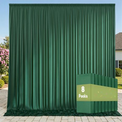 40ft x 10ft Wrinkle Free Hunter Green Backdrop Curtains for Parties, 8 Panels Polyester Green Photo Backdrop Drapes for Wedding Jungle Birthday Party Photography Background Stand