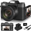 Digital Camera, 4K Vlogging Camera for YouTube 56MP 16X Digital Zoom Manual Focus Students Compact Photography Camera with 52mm Wide-Angle & Macro Lens, 32G TF Card and 2 Batteries(Black) view 1