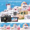 Digital Camera, 4K Vlogging Camera for YouTube 56MP 16X Digital Zoom Manual Focus Students Compact Photography Camera with 52mm Wide-Angle & Macro Lens, 32G TF Card and 2 Batteries(Black) view 2