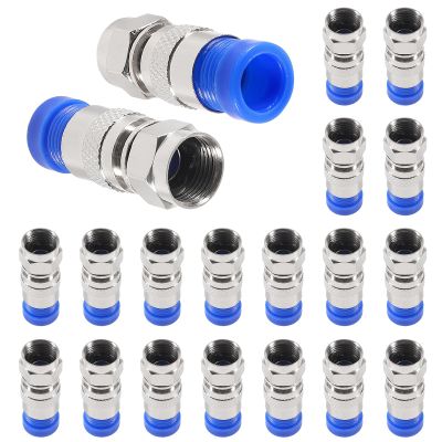 AITIAO 20Pieces RG6 F Type Connector Coax Compression Fitting Coaxial Straight Antenna Cable Adapter(Blue)