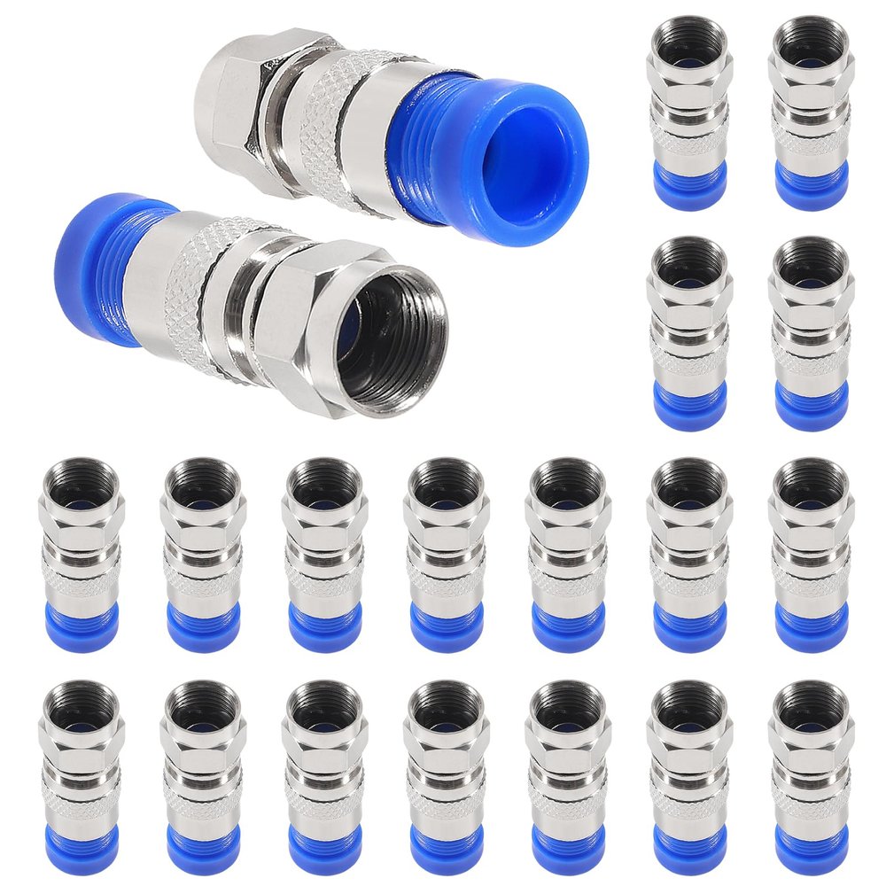 AITIAO 20Pieces RG6 F Type Connector Coax Compression Fitting Coaxial Straight Antenna Cable Adapter(Blue)