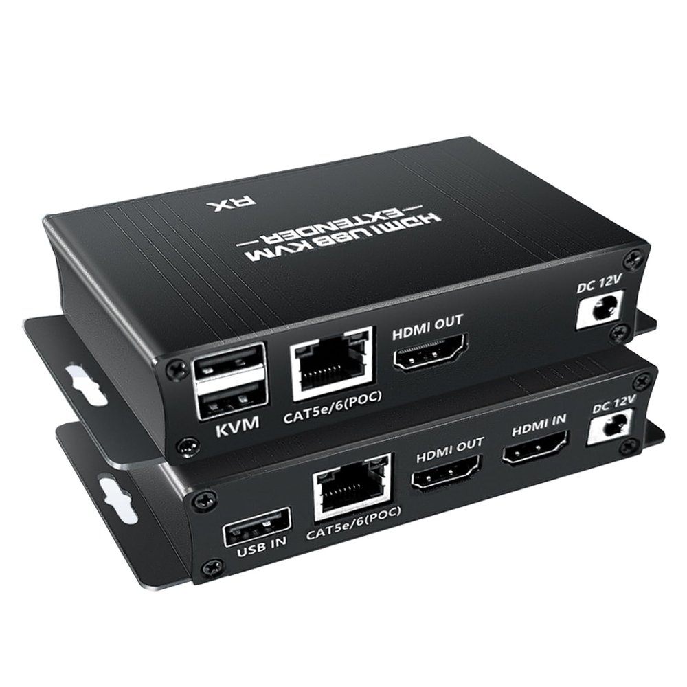 HDMI USB KVM Extender Kit, BolAAzuL 60M HDMI KVM USB Extender 1080P Over RJ45 Cat5e/6 Network Cable with Loopout & POC, Lossless Trans Flexible Distance