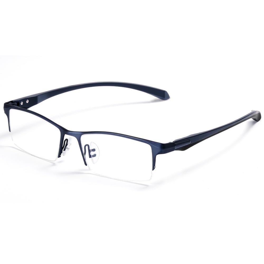 ZanyLen Blue Light Blocking Glasses for Men Semi Rimless Rectangular Computer Glasses Anti Glare UV Gaming Eyeglasses(Trendy Blue Metal Eyeglasses)