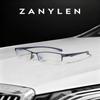 ZanyLen Blue Light Blocking Glasses for Men Semi Rimless Rectangular Computer Glasses Anti Glare UV Gaming Eyeglasses(Trendy Blue Metal Eyeglasses) view 2