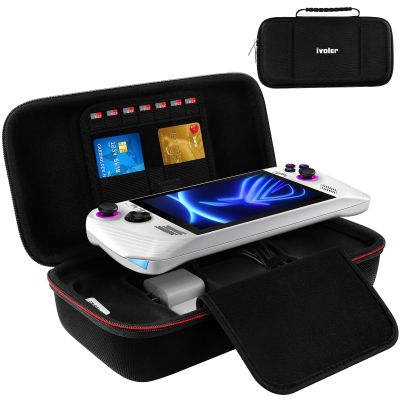 ivoler Carrying Case for Asus Rog Alloy 7''2023/Asus Rog Ally X 7''2024, Portable Hard Shell Pouch Travel Bag, Built-in Gaming Charger Dock Storage, Holds Game Cartridge - Black