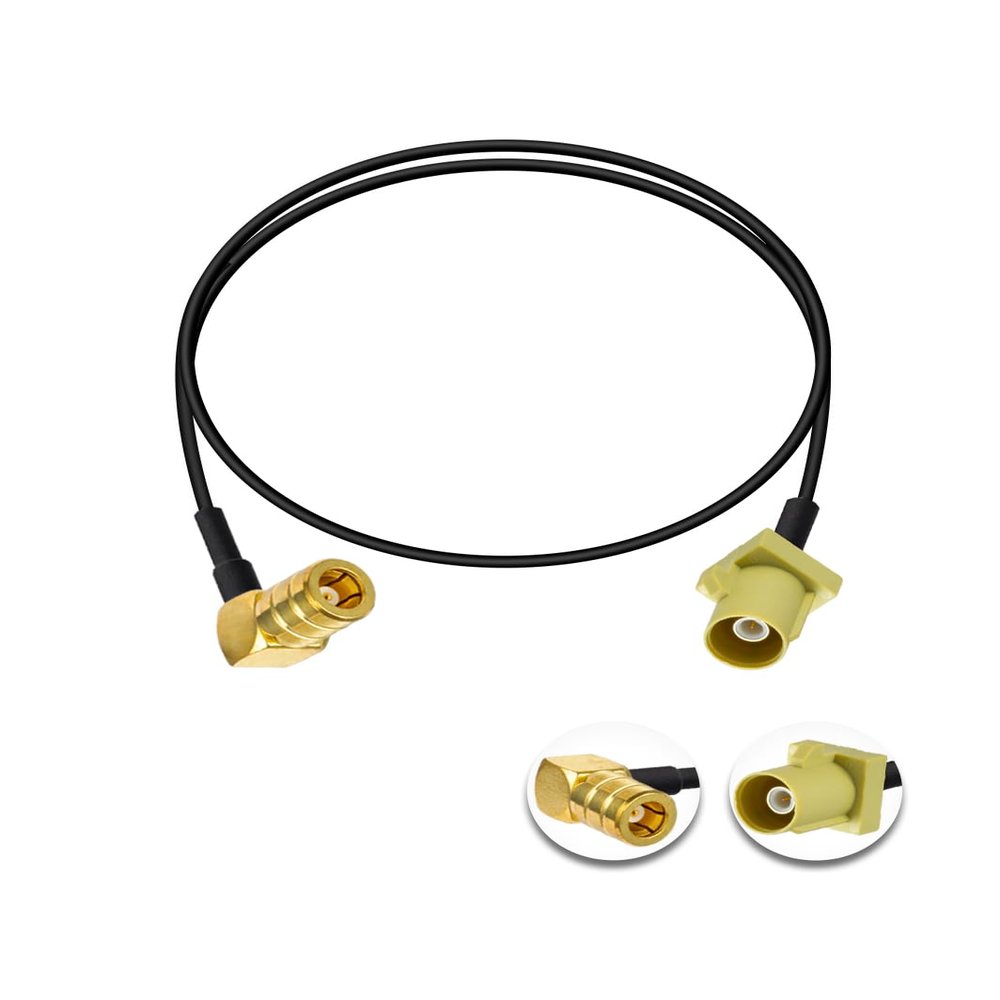 POBADY Fakra Curry Male Code K to SMB Female Right Angle Adapter Cable RG174 20in/50cm Compatible with Car Vehicle Radio Stereo Receiver Tuner