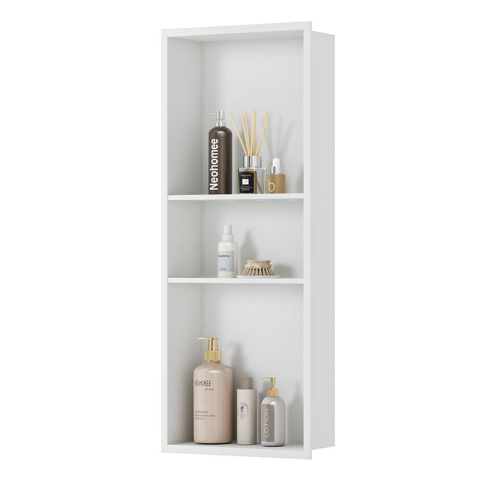 Neodrain 12X30 in Shower Niche, 3 Layers White Wall Niche Tile Ready NO Tile Needed Stainless Steel Recessed Niches for Shower Wall Bathroom Storage