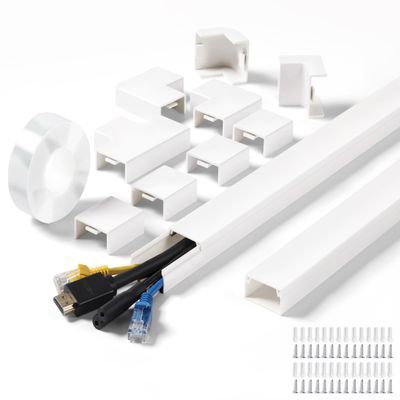 220in Wall Cord Hider Kit, LZEOY Large Capacity Wire Hider for Cords, White Cable Cover Wall Kit, Paintable Hide TV Cords for Wall Mount TV, Cable Concealer Cable Channel: 14 x L15.7in W1.18 H0.63in