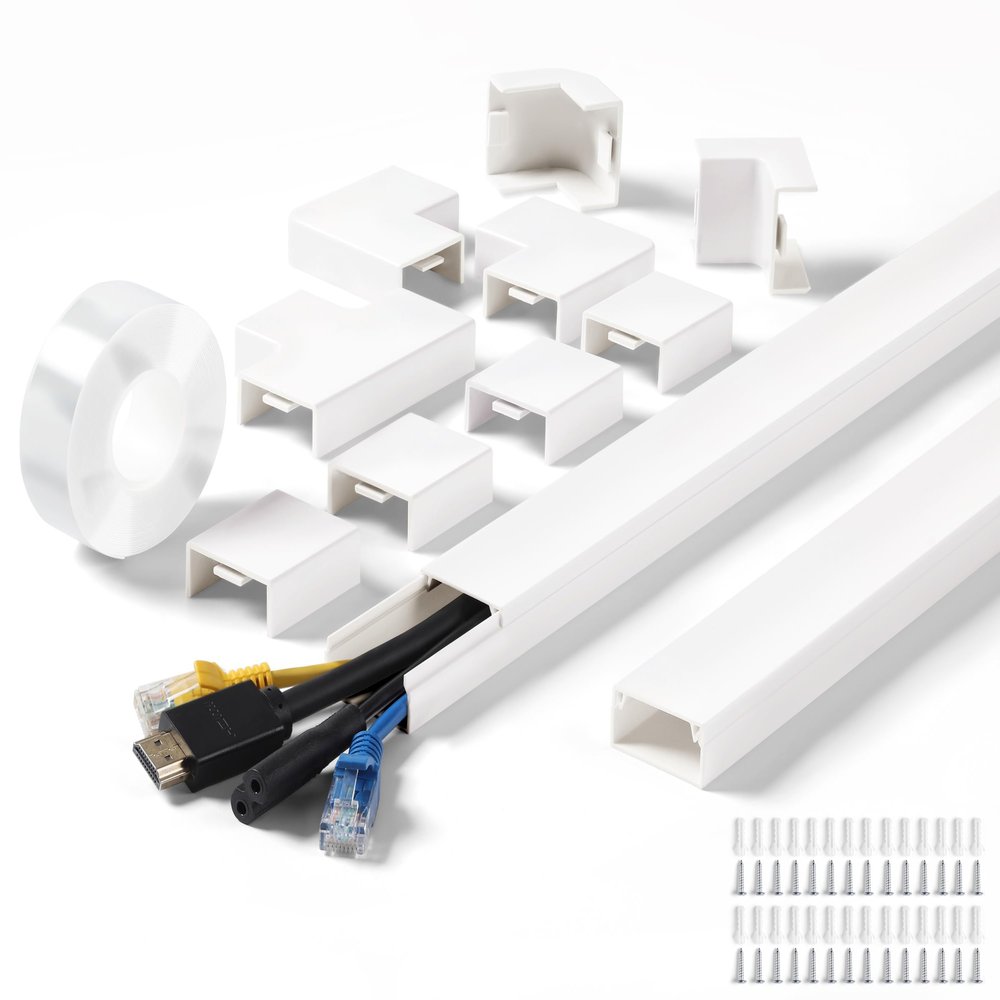 220in Wall Cord Hider Kit, LZEOY Large Capacity Wire Hider for Cords, White Cable Cover Wall Kit, Paintable Hide TV Cords for Wall Mount TV, Cable Concealer Cable Channel: 14 x L15.7in W1.18 H0.63in