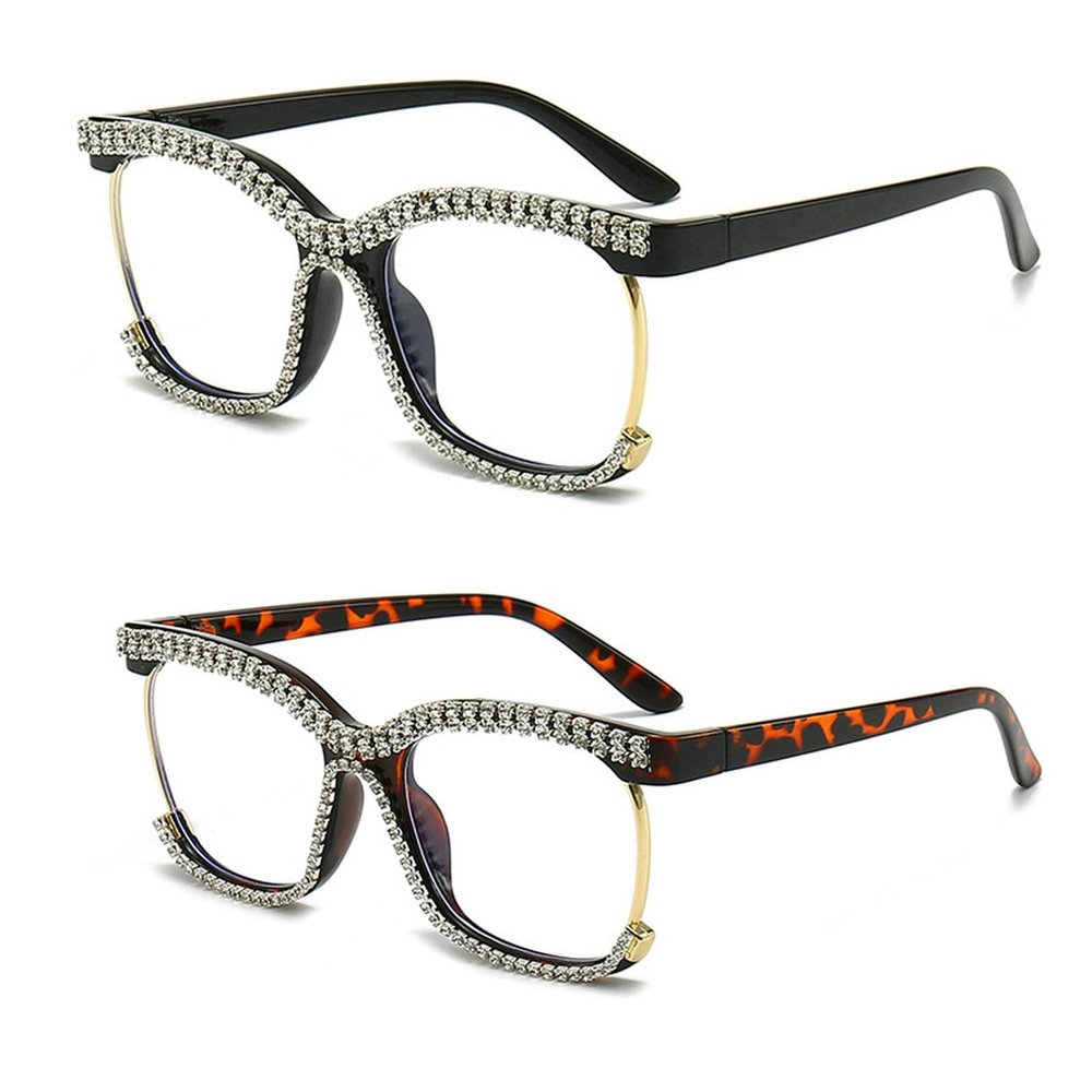 laureles 2 Pack Mix Fashion Blue Light Blocking Reading Glasses Women Rhinestones Diamond Computer Readers (2 Pack Mix, 1.75, multiplier_x)