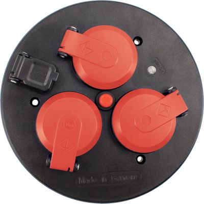 as - Schwabe 11584 3-Way Socket Insert for Cable Reels 230 V/16 A with Hinged Lid Red Fused by Thermal Circuit Breaker with USB Output 5 V/1 A IP54 Black