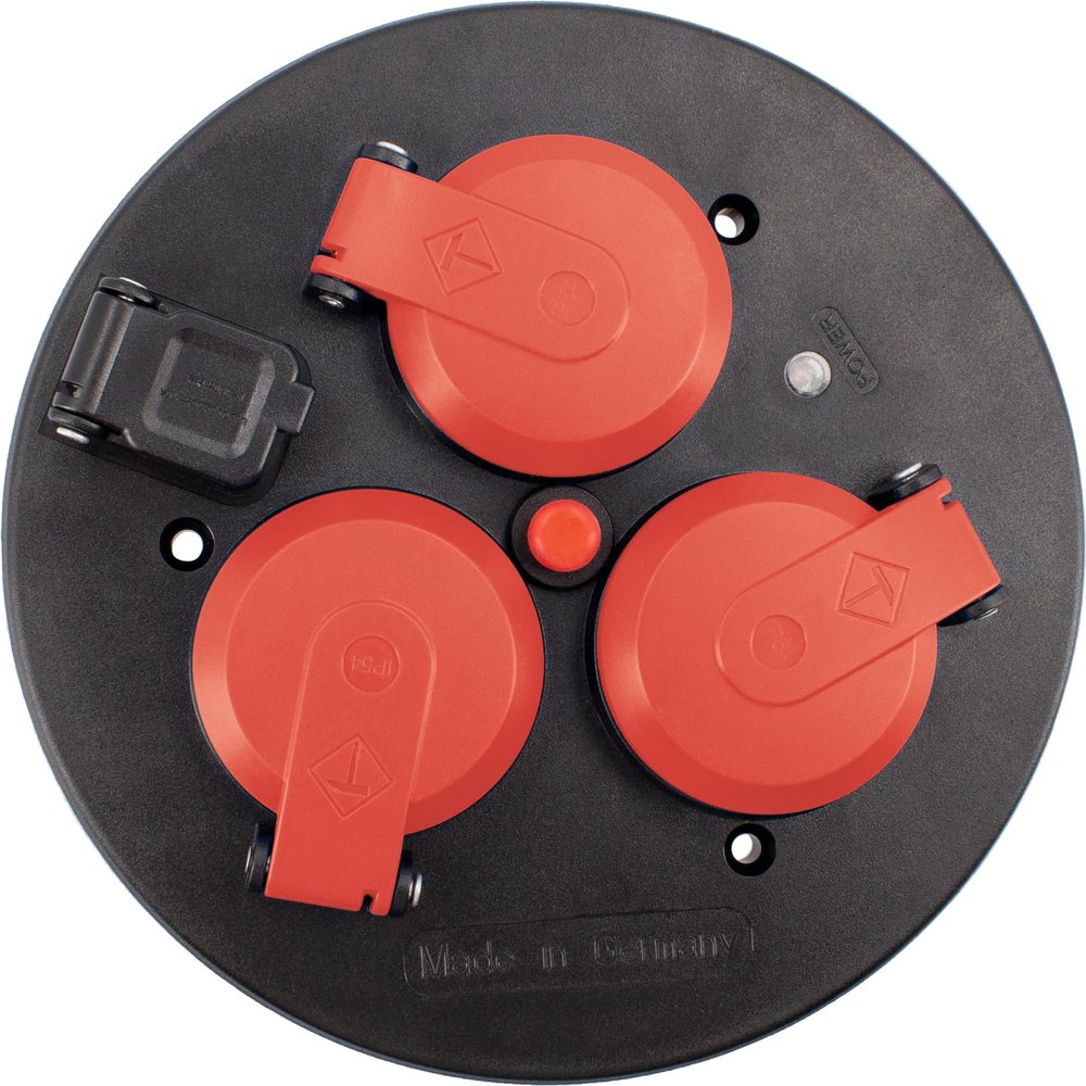as - Schwabe 11584 3-Way Socket Insert for Cable Reels 230 V/16 A with Hinged Lid Red Fused by Thermal Circuit Breaker with USB Output 5 V/1 A IP54 Black