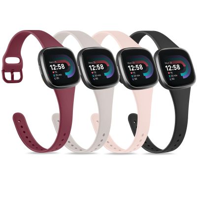 Tobfit Slim Silicone Bands Compatible with Fitbit Versa 4 / Fitbit Sense 2 & Fitbit Versa 3 / Fitbit Sense, Sport Straps Replacement Wristbands for Women Men (Black/Wine Red/Pink Sand/Starlight)
