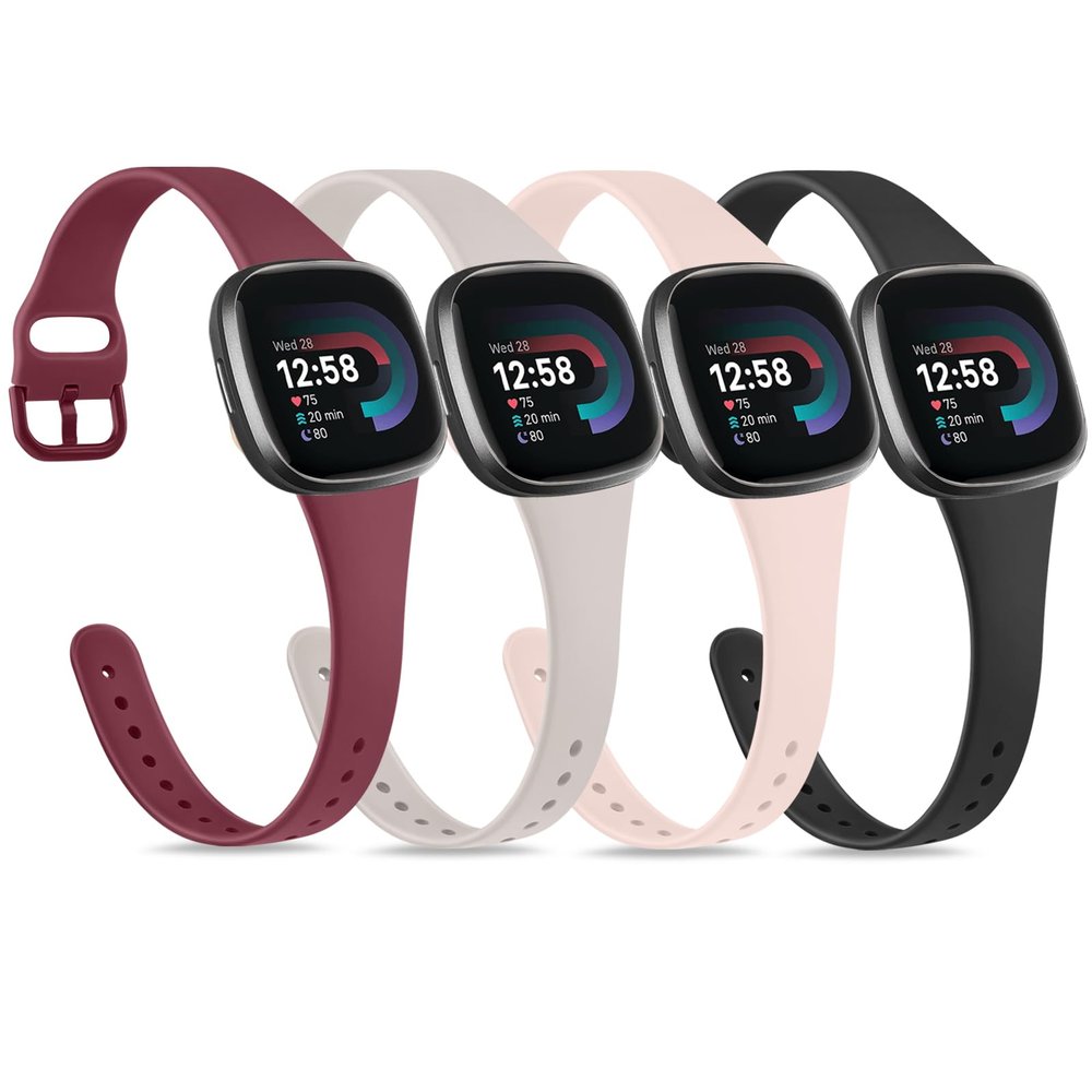 Tobfit Slim Silicone Bands Compatible with Fitbit Versa 4 / Fitbit Sense 2 & Fitbit Versa 3 / Fitbit Sense, Sport Straps Replacement Wristbands for Women Men (Black/Wine Red/Pink Sand/Starlight)