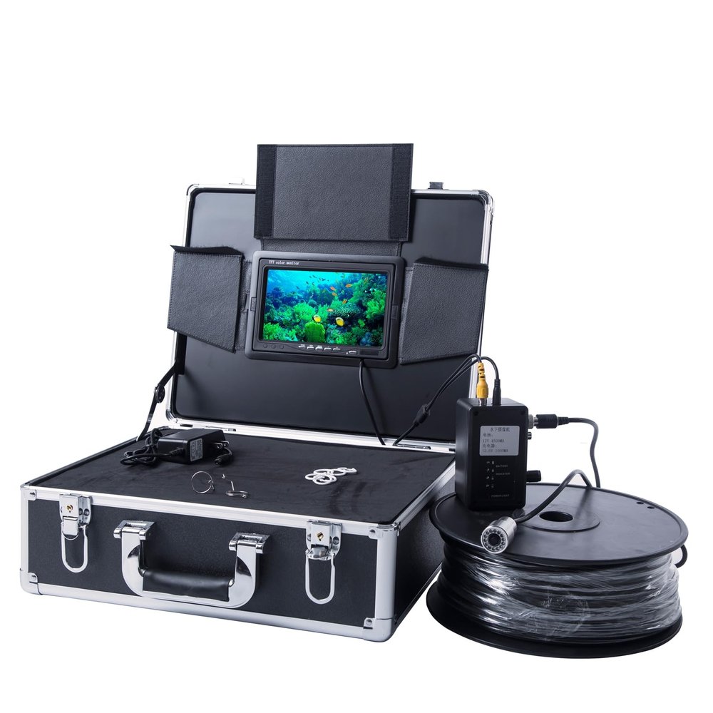 Underwater Fish Finder Camera SYANSPAN HD 1000TVL 9 inch LCD Monitor HD 8GB DVR Video Record IP68 Fishing Camera for Ice Fishing(Free 8GB TF Card)(656ft/200M)