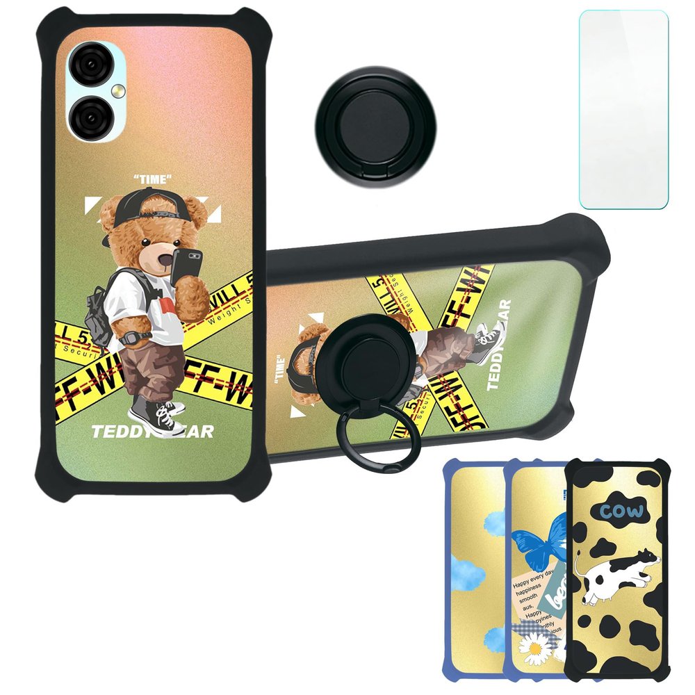 Aroepurt BLU G53 Case Compatible with BLU G53 Phone Case Cover [with Tempered Glass Screen Protector][Hard PC + Soft Silicone][Ring Support] [Golden Reflect Light] DJH-PZX