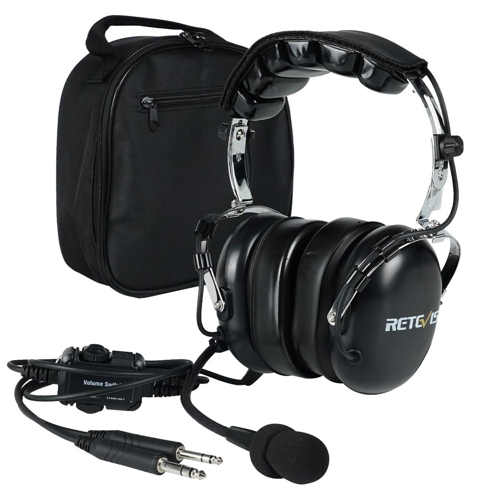 Retevis EHG001 Premium Aviation Headsets for Pilots,Mono and Stereo,Passive Noise Reduction,Noise Canceling Mic,Gel Ear Seals Headrest,Custom Fit Headband,for Flight Students,Headset Bag(1 Pack)