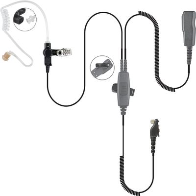 PRYMEs 2-Wire SPM-2001 Surveillance Kit with Unique Belt-Mounted PTT Junction Box and Surveillance Style Microphone/PTT with Coiled Cable (for Kenwood & Similar 2-Pin Radios)