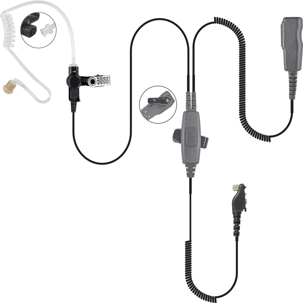 PRYMEs 2-Wire SPM-2001 Surveillance Kit with Unique Belt-Mounted PTT Junction Box and Surveillance Style Microphone/PTT with Coiled Cable (for Kenwood & Similar 2-Pin Radios)
