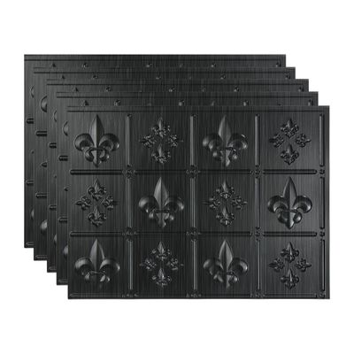 FASDE Fleur-de-lis Decorative Vinyl 18in x 24in Backsplash Panel in Brushed Onyx (5 Pack)