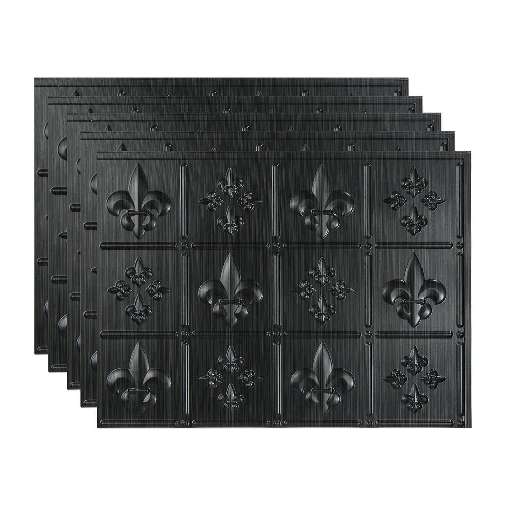 FASDE Fleur-de-lis Decorative Vinyl 18in x 24in Backsplash Panel in Brushed Onyx (5 Pack)
