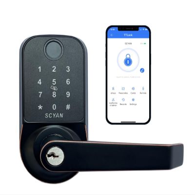 Scyan X1 Smart Biometric Lock - 5-in-1 Fingerprint & Touchscreen, Auto-Locking for Home, Office and Airbnb (Oil-Rubbed )