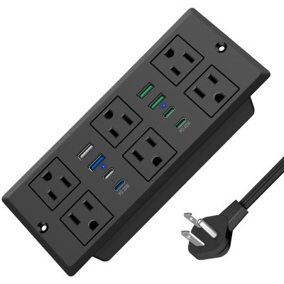 45W Recessed Power Strip, Flush Mounted Surge Protector(1200J) with 6 AC Outlets & 8 USB Ports(4 USB-C), 45Flat Plug, 6FT Flat Power Cord(Black)