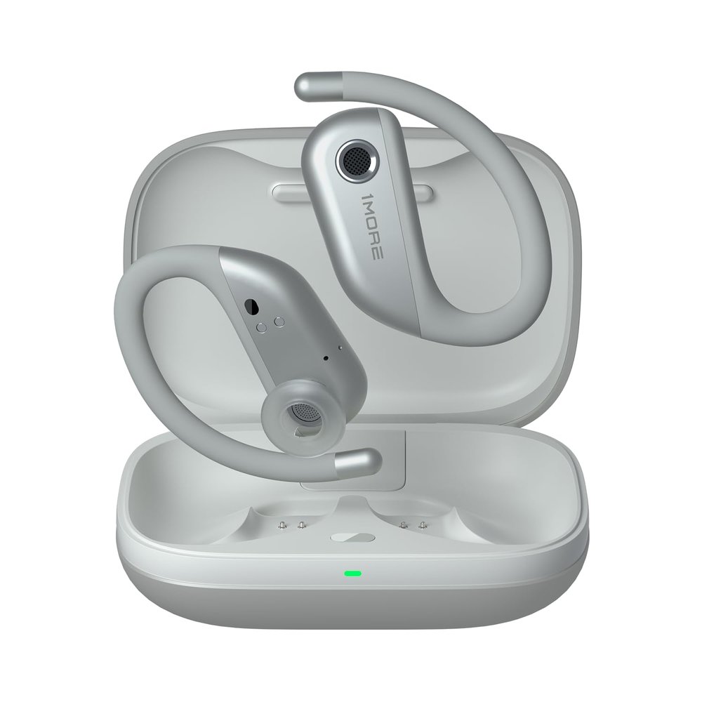 1MORE Fit Open Earbuds S50, Open Ear Wireless Headphones Bluetooth 5.3 with 4 Microphone, Earbuds with Earhooks for Sports Running, IPX7, Fast Charging, 38H-Playtime, Preset EQ Via App, Silver
