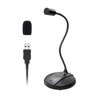 Gooseneck USB Microphone for PC - Plug & Play Computer Mic With Mute Button - Condenser Gaming Microphone - Omnidirectional USB