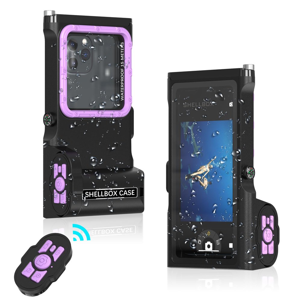 MRUOZRUI Bluetooth Connection 3rd Gen Diving Waterproof Case, Professional 15m/50ft Underwater Photo & Video Case for Snorkeling, Scuba Dive Phone Case Fits for iPhone/Samsung/Universal Black-Purple