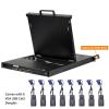 1U Rack Mount KVM Console w/8 Port Cat5 KVM Switch +8 VGA to RJ45 Dongles, 19" Rackmount Monitor and Keyboard, OSD/Hotkey/Button Switching,12801024@60Hz,Support Windows, Linux, Mac and Sun view 4
