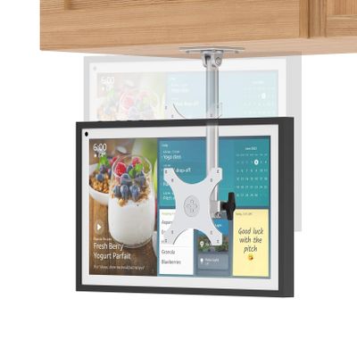 Laivli Echo Show 15 Under Cabinet Mount, Easy to Adjust The Height with Thumb Screw, Rotate Tilt Swivel for 15.6" Smart Display, Whole Aluminum Mount for Echo Show 15
