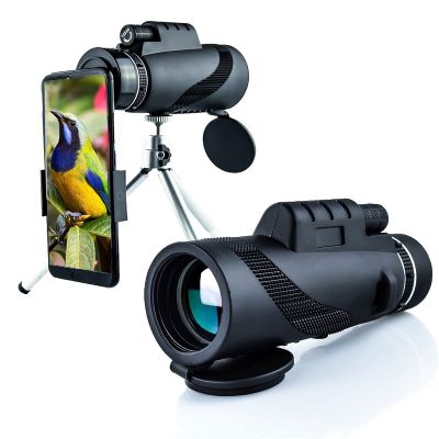 40x60 Monocular Telescope, High Power Prism Handheld Telescope with Smartphone Holder and Stand, Waterproof, HD, Easy Focus for Adults and Children HD Monocular Sight, for Bird Watching Hunting Travel