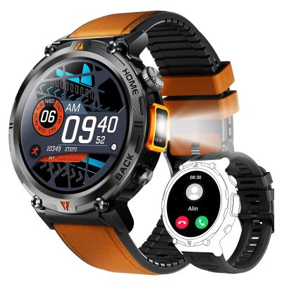 Military Smart Watch for Men with LED Flashlight 1.45 Rugged 3ATM Waterproof Smart Watch with 100+ Sports Modes Fitness Tracker with Heart Rate Sleep Monitor Tactical Smartwatch for iPhone Android