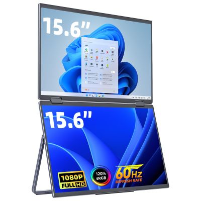 cocopar Portable Monitor Dual 15.6 Inch 1080P Travel Monitor with Speaker HDMI USB-C External Display for Laptop MacBook Surface PC Xbox PS4/5, VESA Mountable, with Stand