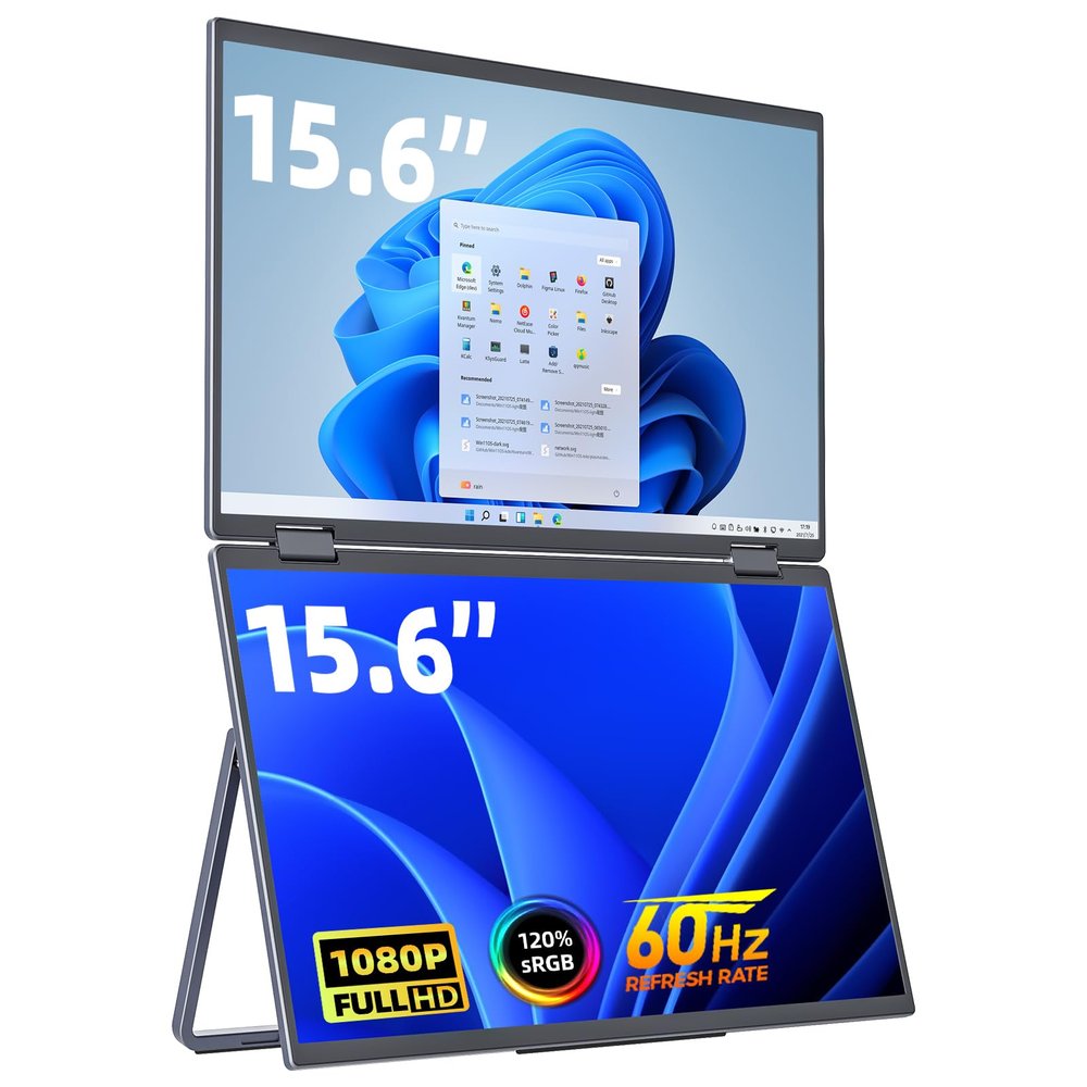 cocopar Portable Monitor Dual 15.6 Inch 1080P Travel Monitor with Speaker HDMI USB-C External Display for Laptop MacBook Surface PC Xbox PS4/5, VESA Mountable, with Stand