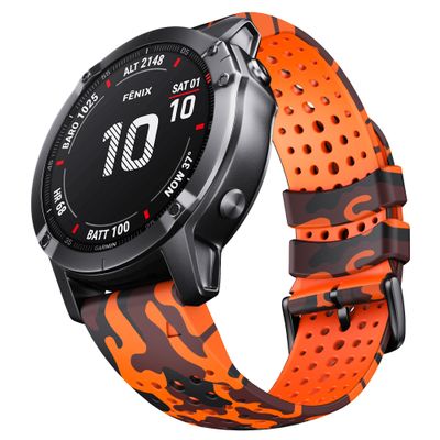 NotoCity Fenix 6 22mm Silicone Watch Bands for Fenix 7/Fenix 6/Fenix 5/Fenix 5 Plus/Fenix 6/Fenix 6 Pro/Forerunner 935/945/Approach S60/S62/Epix (Orange Camo)