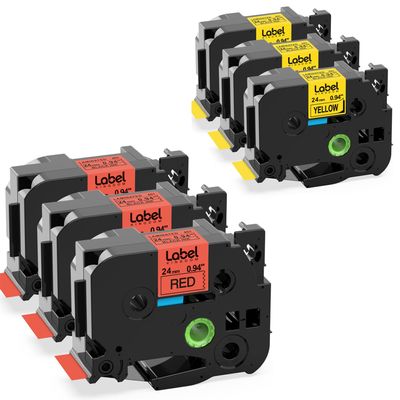 3 Pack Red + 3 Pack Yellow Tz Tape 24mm 0.94 Laminated Replacement for Brother P-Touch TZe-451 TZe-651 1 Inch TZe Tape Compatible with Brother P Touch PTD600 PTD610AD PT2730