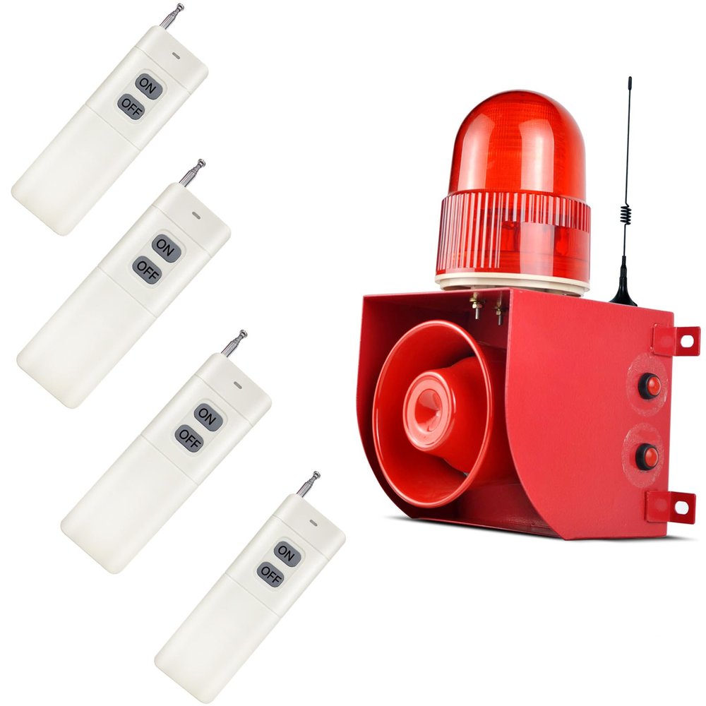Y DIANS S Outdoor 500m Wireless Remote Control Alarm Siren Waterproof Strobe Light with Adjustable 120dB Horn 12 Tones 4 Remote AC100-120V YS-01HY-500