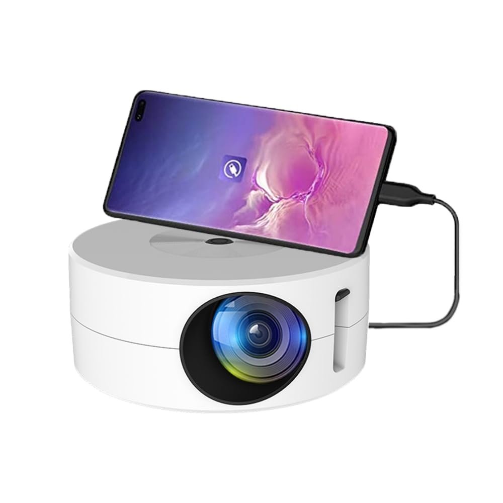 Mini Portable Projector 1080P Full HD Portable Projector Home Projector for Smartphone Tablets, for Kids Child Gift, Support Mobile Power (White)