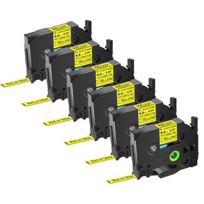 KCMYTONER 6 Pack Compatible for Brother P-Touch HSe-621 HSe621 HS-621 HS621 AHS-621 8.8mm Yellow TZe Heat Shrink Tube Label Tape for PT-E500 PT-E300 PT-H300 PT-E550W PT-P750WVP 3/8 inch x 4.9 feet