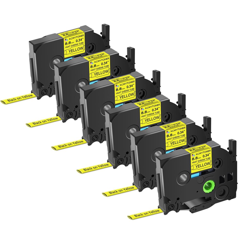 KCMYTONER 6 Pack Compatible for Brother P-Touch HSe-621 HSe621 HS-621 HS621 AHS-621 8.8mm Yellow TZe Heat Shrink Tube Label Tape for PT-E500 PT-E300 PT-H300 PT-E550W PT-P750WVP 3/8 inch x 4.9 feet