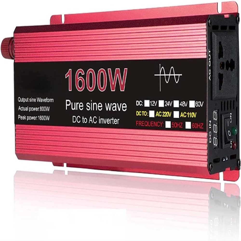 1000W 1600W 2200W 3000W Pure Sine Wave Inverter 12V/24V DC to AC 110V120V Car Converter Power Inverter with LCD Display and Cooling Fans for Car RV Solar Panel (12Vto110V,1600W)