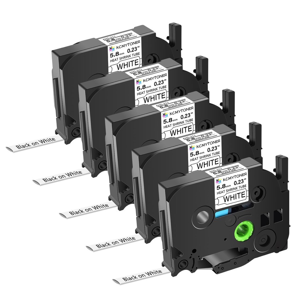 KCMYTONER 5 Pack Compatible for Ptouch HSe-211 HSe211 HS-211 HS211 AHS-211 5.8mm White TZe Heat Shrink Tube Label Tape for PT-E500 PT-E300 PT-H300 PT-E550W PT-P750WVP 1/4 inch x 4.9 feet
