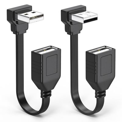2PCS 90 Degree USB2.0 Extension Cable Flat Right Angle USB Male to Female Adapter, Soft 4Inch-10CM USB Cable UP Angle + Down Angle on Each, for Car Carplay